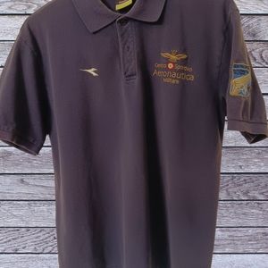 Men's Unique Polo Shirt from  Italy Size Large Color Navy w/ multi-insignias S/S
